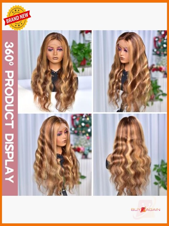 Human Hair Body Wave Lace Front Wig 22 Inch Ombre Highlight T Part Pre Plucked main image 6